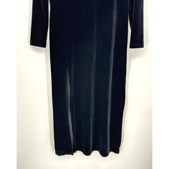 vintage 90s VELVET MIDI DRESS emo goth thigh high slit Y2K retro lbd black M - Picture 5 of 8